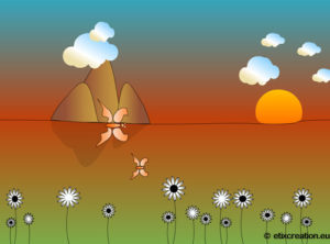Animation de papillons multicolors dans un paysages, animation Flash par Stéphane Thirion étix infographiste