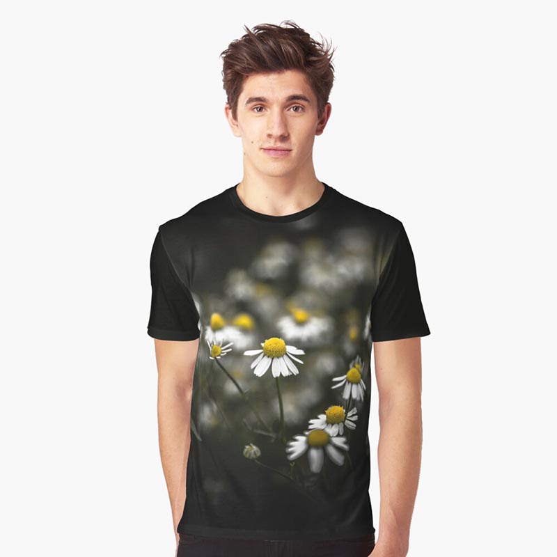 T-shirt homme marguerite fond noir