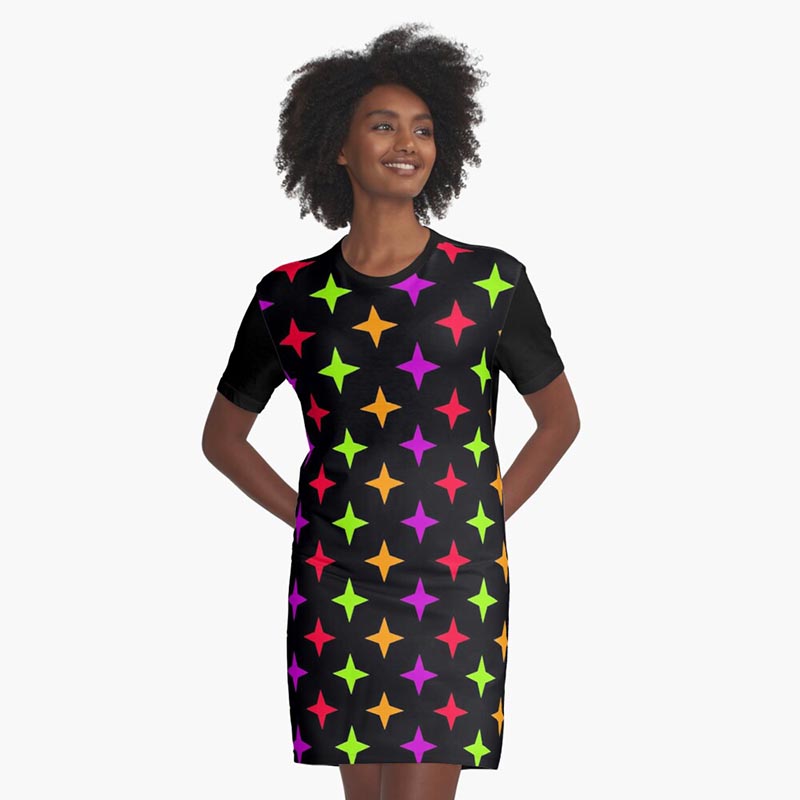 Vente robe motif étoile multicolore